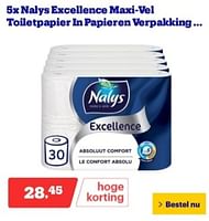 Promoties Nalys excellence maxi-vel toiletpapier in papieren verpakking - Nalys - Geldig van 17/06/2024 tot 23/06/2024 bij Bol.com