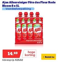 Promoties Ajax allesreiniger fete des fleur rode bloem - Ajax - Geldig van 17/06/2024 tot 23/06/2024 bij Bol.com