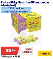 Promoties Zwitsal baby sensitive billendoekjes alcoholvrij - Zwitsal - Geldig van 17/06/2024 tot 23/06/2024 bij Bol.com