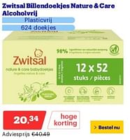 Promoties Zwitsal billendoekjes nature + care alcoholvrij - Zwitsal - Geldig van 17/06/2024 tot 23/06/2024 bij Bol.com
