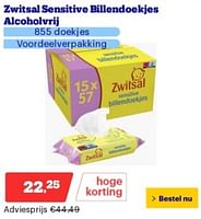 Promoties Zwitsal sensitive billendoekjes alcoholvrij - Zwitsal - Geldig van 17/06/2024 tot 23/06/2024 bij Bol.com