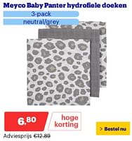 Promoties Meyco baby panter hydrofiele doeken - Meyco - Geldig van 17/06/2024 tot 23/06/2024 bij Bol.com