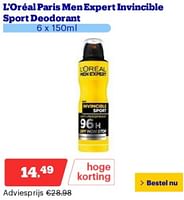 Promoties L`oréal paris men expert invincible sport deodorant - L'Oreal Paris - Geldig van 17/06/2024 tot 23/06/2024 bij Bol.com