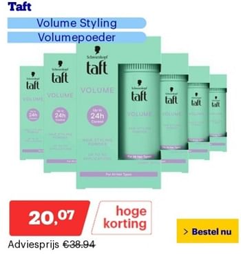 Promoties Taft volume styling volumepoeder - Schwarzkopf - Geldig van 17/06/2024 tot 23/06/2024 bij Bol.com