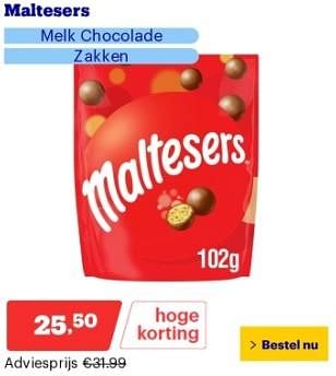 Promoties Maltesers melk chocolade - Maltesers - Geldig van 17/06/2024 tot 23/06/2024 bij Bol.com