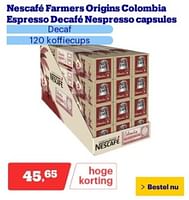 Promoties Nescafé farmers origins colombia espresso decafé nespresso capsules - Nescafe - Geldig van 17/06/2024 tot 23/06/2024 bij Bol.com
