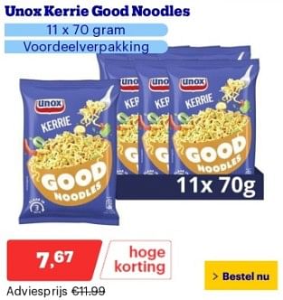 Promoties Unox kerrie good noodles - Unox - Geldig van 17/06/2024 tot 23/06/2024 bij Bol.com