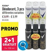 Promotions Déodorant - Rexona - Valide de 26/06/2024 à 30/06/2024 chez Aldi