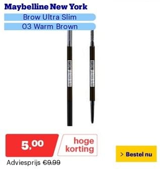 Promoties Maybelline new york brow ultra slim 03 warm brown - Maybelline - Geldig van 17/06/2024 tot 23/06/2024 bij Bol.com