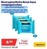 Promoties Neutrogena hydro boost aqua reinigingsdoekjes - Neutrogena - Geldig van 17/06/2024 tot 23/06/2024 bij Bol.com
