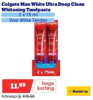 Promoties Colgate max white ultra deep clean whitening tandpasta - Colgate - Geldig van 17/06/2024 tot 23/06/2024 bij Bol.com