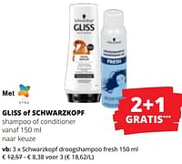 Promoties Schwarzkopf droogshampoo fresh - Schwarzkopf - Geldig van 20/06/2024 tot 03/07/2024 bij Spar (Colruytgroup)