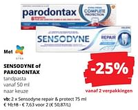 Promoties Sensodyne repair + protect - Sensodyne - Geldig van 20/06/2024 tot 03/07/2024 bij Spar (Colruytgroup)