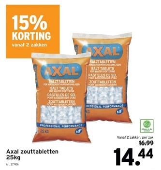 Promoties Axal zouttabletten - Axal - Geldig van 19/06/2024 tot 25/06/2024 bij Gamma