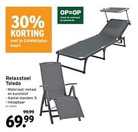 Promoties Relaxstoel toledo - Huismerk - Gamma - Geldig van 19/06/2024 tot 25/06/2024 bij Gamma