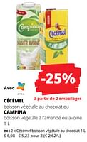 Promotions Cécémel boisson végétale au chocolat - Cecemel - Valide de 20/06/2024 à 03/07/2024 chez Spar (Colruytgroup)