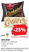 Promotions Tablettes de chocolat au lait - Cote D'Or - Valide de 20/06/2024 à 03/07/2024 chez Spar (Colruytgroup)