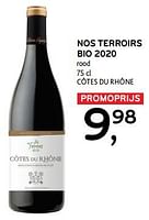 Promoties Nos terroirs bio 2020 rood - Rode wijnen - Geldig van 19/06/2024 tot 02/07/2024 bij Alvo