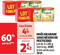 Promoties Maïs en grain sans résidu de pesticides - Bonduelle - Geldig van 18/06/2024 tot 24/06/2024 bij Auchan