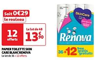 Promoties Papier toilette skin care blanc renova - Renova - Geldig van 18/06/2024 tot 24/06/2024 bij Auchan