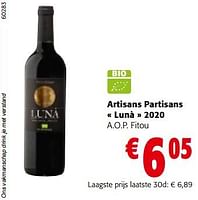 Promoties Artisans partisans lunà 2020 a.o.p. fitou - Rode wijnen - Geldig van 19/06/2024 tot 01/07/2024 bij Colruyt