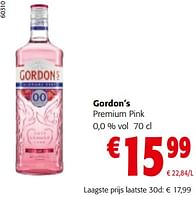 Promoties Gordon’s premium pink 0,0 % vol - Gordon's - Geldig van 19/06/2024 tot 01/07/2024 bij Colruyt