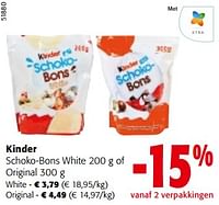 Promoties Kinder schoko-bons white of original - Kinder - Geldig van 19/06/2024 tot 01/07/2024 bij Colruyt