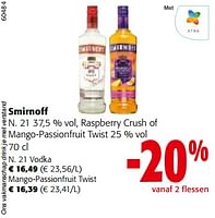 Promoties Smirnoff n. 21 raspberry crush of mango-passionfruit twist - Smirnoff - Geldig van 19/06/2024 tot 01/07/2024 bij Colruyt