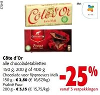 Promoties Côte d’or alle chocoladetabletten - Cote D'Or - Geldig van 19/06/2024 tot 01/07/2024 bij Colruyt