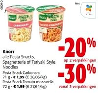 Promoties Knorr alle pasta snacks, spaghetteria of teriyaki style noodles - Knorr - Geldig van 19/06/2024 tot 01/07/2024 bij Colruyt
