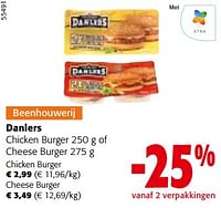 Promoties Danlers chicken burger of cheese burger - Danlers - Geldig van 19/06/2024 tot 01/07/2024 bij Colruyt