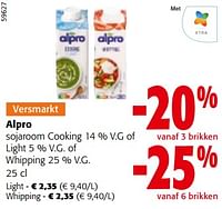 Promoties Alpro sojaroom cooking of light of whipping - Alpro - Geldig van 19/06/2024 tot 01/07/2024 bij Colruyt