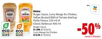 Promoties Heinz burger sauce, curry mango for chicken, yellow mustard mild of tomato ketchup pickle flavour of classic barbecue - Heinz - Geldig van 19/06/2024 tot 01/07/2024 bij Colruyt