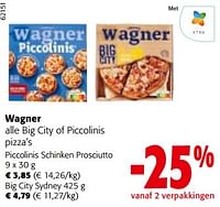 Promoties Wagner alle big city of piccolinis pizza’s - Original Wagner - Geldig van 19/06/2024 tot 01/07/2024 bij Colruyt