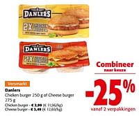 Promoties Danlers chicken burger of cheese burger - Danlers - Geldig van 19/06/2024 tot 01/07/2024 bij Colruyt
