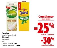 Promoties Campina haver of amandel of cécémel plantaardig - Huismerk - Colruyt - Geldig van 19/06/2024 tot 01/07/2024 bij Colruyt