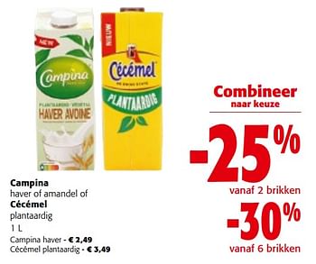 Promoties Campina haver of amandel of cécémel plantaardig - Huismerk - Colruyt - Geldig van 19/06/2024 tot 01/07/2024 bij Colruyt