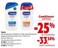 Promoties Sanex alle deodorants of roll-on of alle doucheproducten - Sanex - Geldig van 19/06/2024 tot 01/07/2024 bij Colruyt