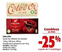 Promotions Côte d`or toutes les tablettes de chocolat - Cote D'Or - Valide de 19/06/2024 à 01/07/2024 chez Colruyt