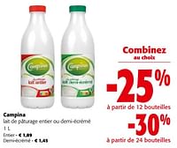 Promotions Campina lait de pâturage entier ou demi-écrémé - Campina - Valide de 19/06/2024 à 01/07/2024 chez Colruyt