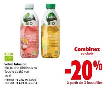 Promotions Volvic infusion bio touche d`hibiscus ou touche de thé vert - Volvic - Valide de 19/06/2024 à 01/07/2024 chez Colruyt
