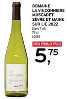 Promotions Domaine la vinconniere muscadet sèvre et maine sur lie 2022 blanc - Vins blancs - Valide de 19/06/2024 à 02/07/2024 chez Alvo