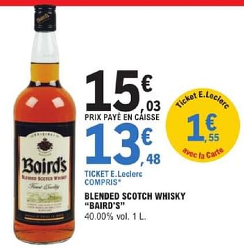 Promotions Blended scotch whisky baird`s - Baird's - Valide de 18/06/2024 à 29/06/2024 chez E.Leclerc