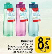 Drinkfles origins blauw, roze of groen-Huismerk - Cora
