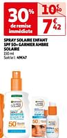 Promoties Spray solaire enfant spf 50+ garnier ambre solaire - Garnier - Geldig van 18/06/2024 tot 01/07/2024 bij Auchan