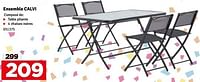 Promotions Ensemble calvi table pliante + 4 chaises noires - Produit maison - Mr. Bricolage - Valide de 04/06/2024 à 30/06/2024 chez Mr. Bricolage