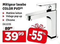 Promotions Mitigeur lavabo color pvd chrome - Produit maison - Mr. Bricolage - Valide de 04/06/2024 à 30/06/2024 chez Mr. Bricolage