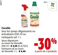 Promotions Carolin tous les sprays dégraissants ou anticalcaire ou nettoyants sol - Carolin - Valide de 19/06/2024 à 01/07/2024 chez Colruyt
