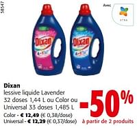 Promotions Dixan lessive liquide lavender ou color ou universal - Dixan - Valide de 19/06/2024 à 01/07/2024 chez Colruyt