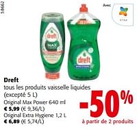 Promotions Dreft tous les produits vaisselle liquides - Dreft - Valide de 19/06/2024 à 01/07/2024 chez Colruyt